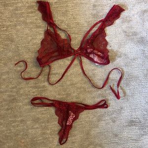 Sexy red bralette and panty set